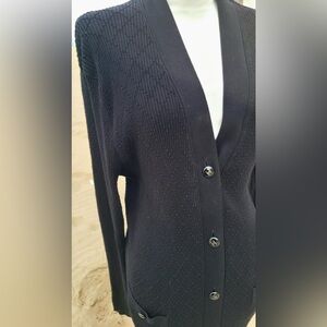 Chanel black classic long cardigan - size large/12